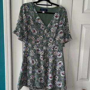 Blue Rain Floral V-Neck Blouse in Sage Green